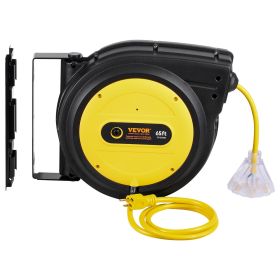 VEVOR Retractable Extension Cord Reel Power Cord Reel 65FT 12AWG/3C SJTOW
