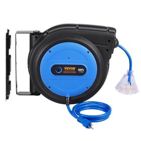 VEVOR Retractable Extension Cord Reel Power Cord Reel 80FT 12AWG/3C SJTOW