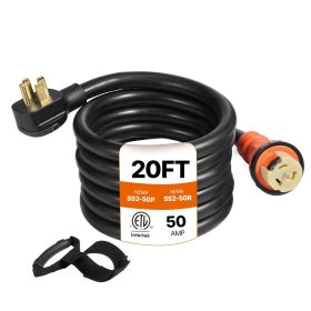 VEVOR Heavy Duty Generator Cord, 20 Feet Generator Power Cord, 50AMP ETL Listed Cord, 12000 Watts Black Cable, SS2-50R Generator Plug