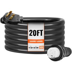 VEVOR 50 Amp Generator Cord and Power Inlet Box Kit, 20FT, NEMA 14-50P/SS2-50R STW 6/3+8/1 AWG Generator Power Cord with Twist Lock Connector