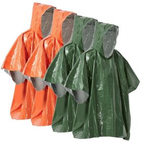 Emergency Rain Poncho Weather Proof Outdoor Survival Camping Gear (Color: Orange & Green, type: Camping supplies)